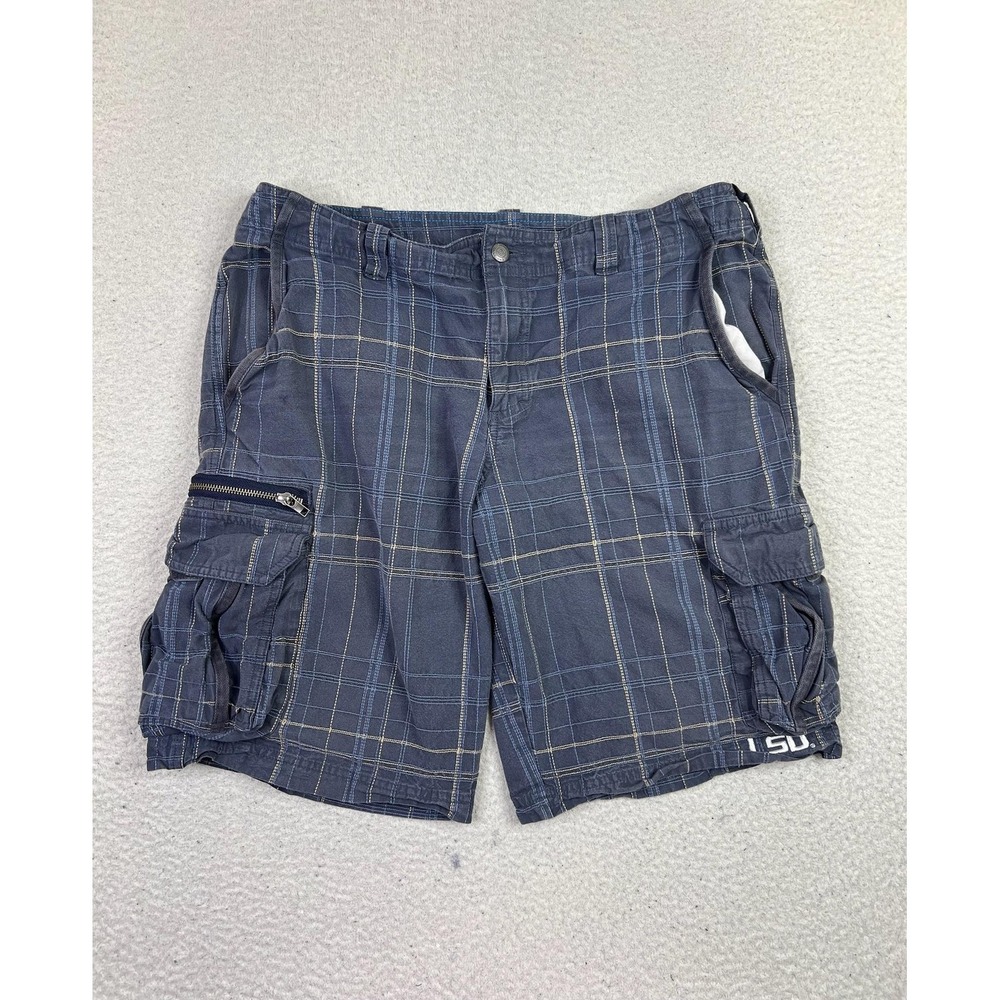 LSU Tigers Shorts Mens 36 Blue Plaid NCAA College Football Columbia Cargo